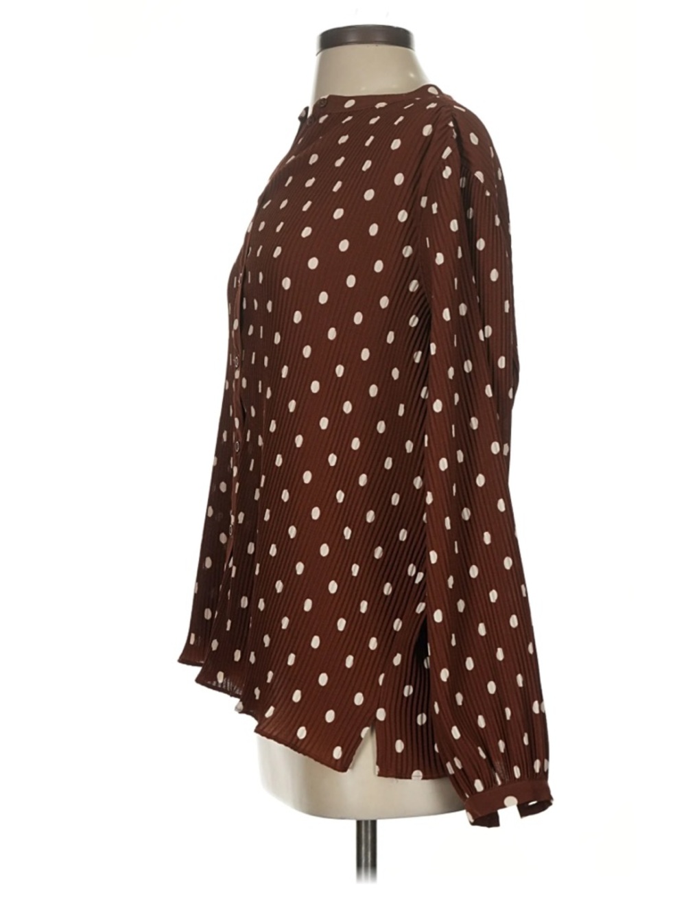 Sezane Nikki Pleated Shirt in Brown and Ecru Polka Dots Size 36 US 4 - Picture 6 of 11